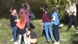 Spanish girls pee on public