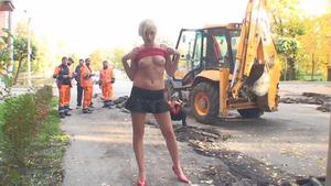 Naked girl with construction workers video
