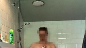 busty girl with hairy pussy taking a shower. hidden cam