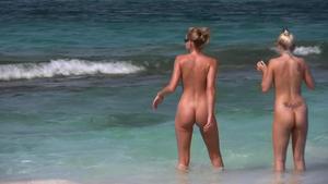 Family Pure Nudism Many teens on public beach
