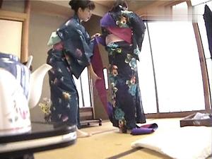 kmono2 At the kimono class, beautiful ladies who teach you how to dress in no underwear and no bra 2