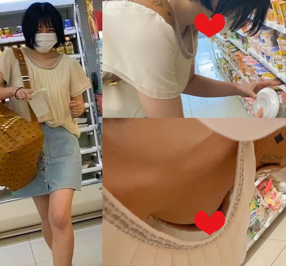 Girls shopping without noticing nipple slip (3 people)