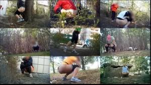 Hiking girls stopped to pee