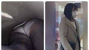 [Foto lateral da tomada de cabeça para baixo 37] 3 sujeitos Infiltrando-se na saia de uma mulher de 30-40 anos voltando do trabalho para casa!