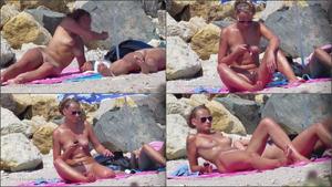 Lusting after beautiful naked blonde on beach