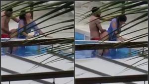 Neighbors having sex in their private swimming pool