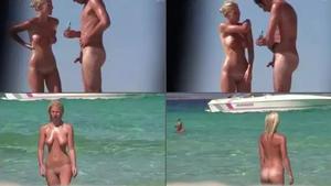 Nudist girl shows lots of her juicy pussy on beach