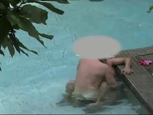 Voyeur caught a fuck by the pool