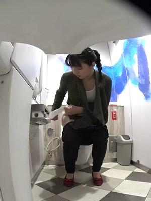 Hairy asian pussy caught in public toilet