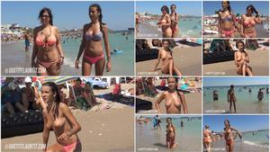 Beautiful young topless tits on beach
