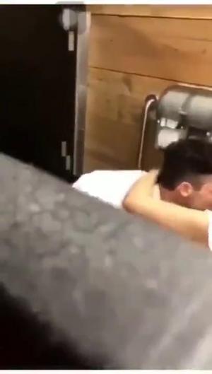 Hard fuck caught by voyeur in public toilet