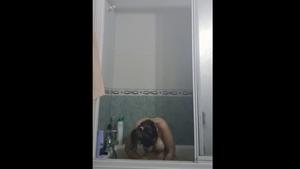 cute sexy busty girl with big ass shaving armpits and pussy while taking a shower