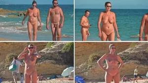 Nudist lady arrives to the beach