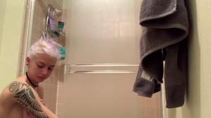 beauty pierced tattooed blonde roommate taking a shower spy cam