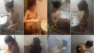 Peeping on very hairy young pussy in shower