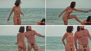 Amazing nudist woman shows flexibility on beach