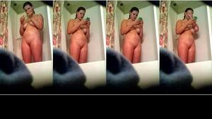 Spying on naked sister texting someone in bathroom